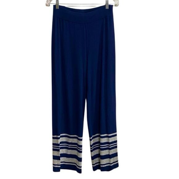Zenergy by Chico's Pants - Chico’s Navy Wide Leg Knit Pants with Striped Hem |‎ Size 0 (S)